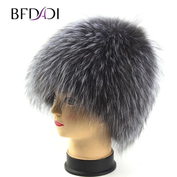 

BFDADI 2019 Winter lady knitting fur cap real fox fur hat knitting silver mink fur cap female Russian woman bomer hat 666
