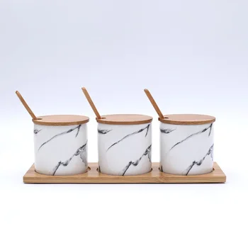 

3Pcs/Set Ceramic Seasoning Jar Nordic Marble Texture Chopsticks Cylinder Oil Bottle Kitchen Storage Tank Household Oil Salt Tank
