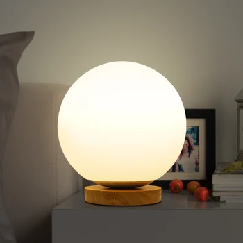 

Dia15/20CM LED Ball Lamp Concise Style Bedroom Bedside Light Drop Resistance Sphere Table Night Lights with Solid Wood Base