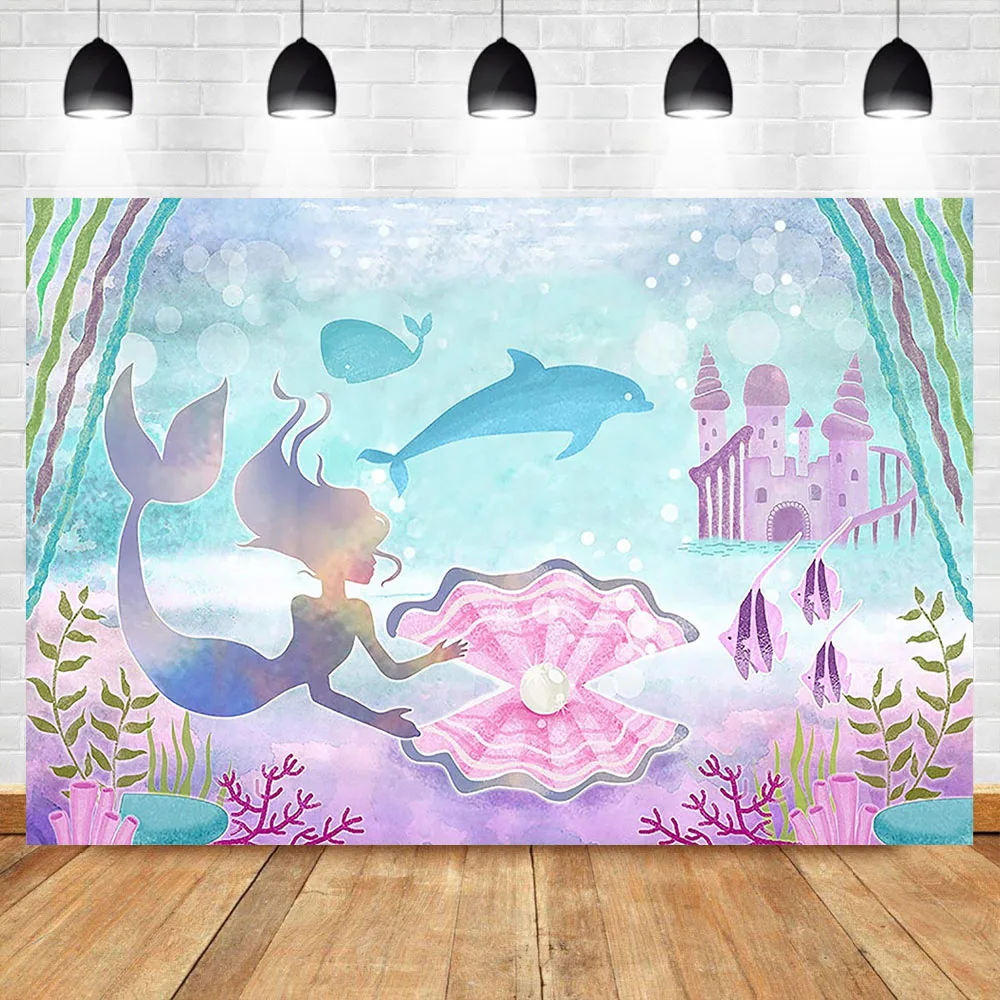

Mermaid Birthday Backdrop Underwater World Castle Baby Shower Photo Bacground Shell Pearl Photography Backdrops Studio Shoots