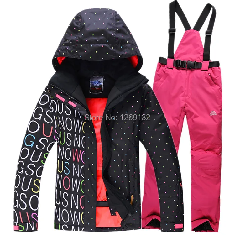 

Brand Women's Winter Jackets Monoboard Ski Suits Waterproof Windproof Softshell Coats Snowboard Polka Dot Jacket Ladies Pants