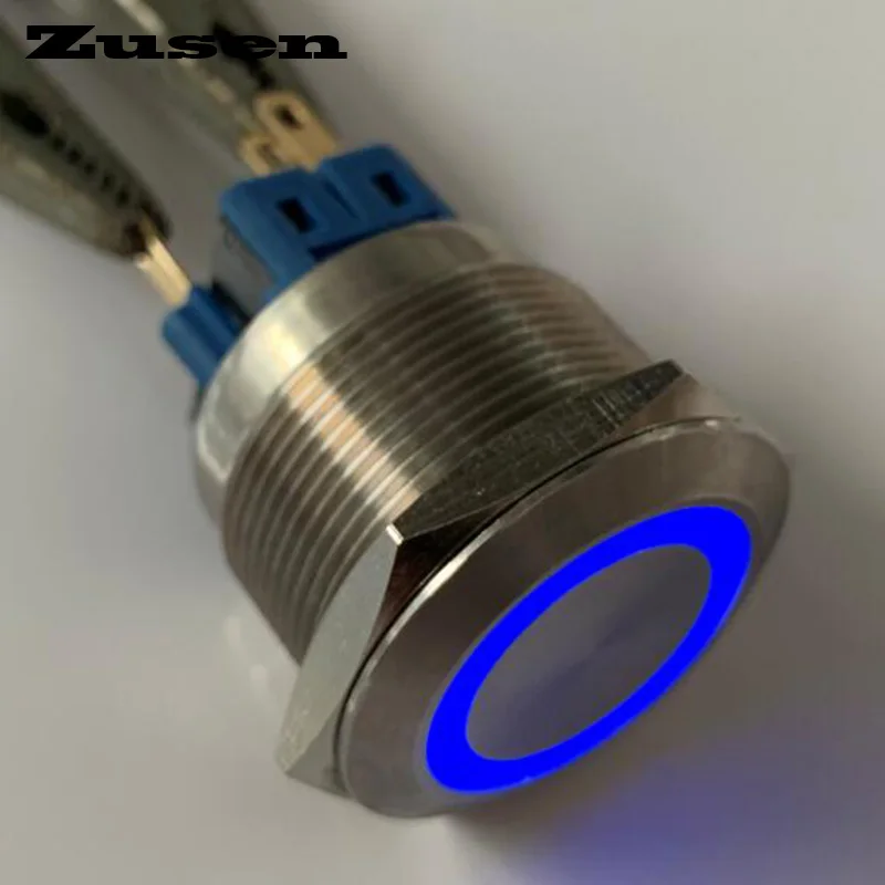

Zusen 25mm 2no2nc stainless steel ring illuminated momentary push button switch(GQ25F-22E/B/12V/S)