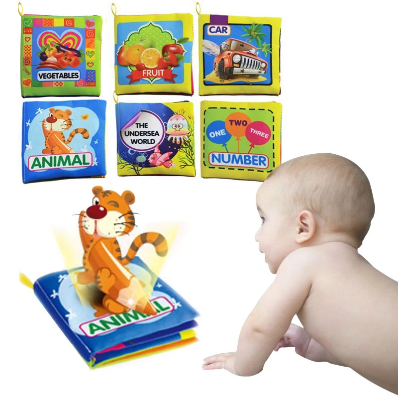 Baby Toys 0 12 Months Intelligence Development Cloth Book Soft Rattles Unfolding Activity Books Cute Animals