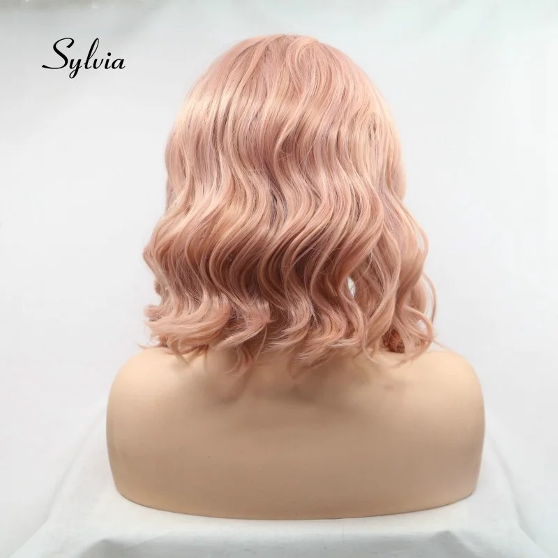 Sylvia розовое золото розовый кудрявые парики персик красные волосы синтетические парики на кружеве термостойкие волокна короткие волосы свадебные парики