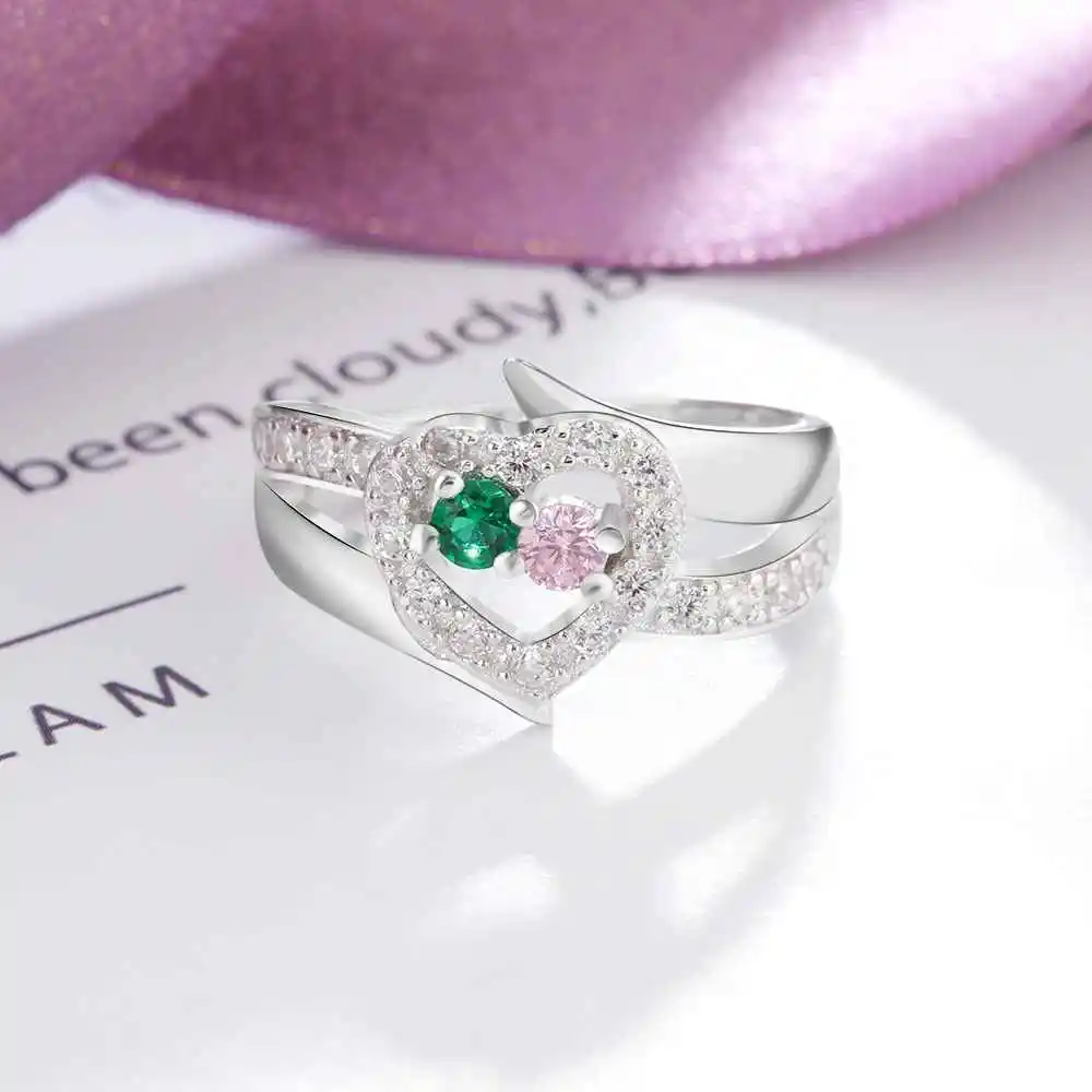 Personalized Gift Birthstone Custom Engrave 2 Names Promise Ring 925 Sterling Silver Anniversary Jewelry (JewelOra RI103271)