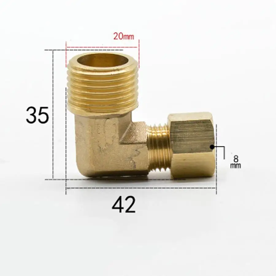 Fit Медь трубки диаметром 8 мм x 1/2 "BSPP Мужской латунь сжатия Союз Локоть 90 градусов установки Разъем воды газ Нефть