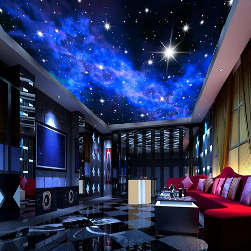 Custom 3D Wall Mural Glitter Stars Wallpaper Natural Landscape Night View  Ceiling Wall Paper For Living Room Sofa Backdrop Hotel