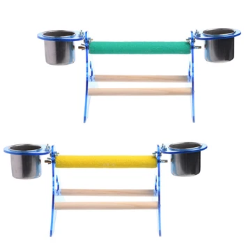 

Parrot Perch Stand Platform Play Fun Toys Pet Wooden Playstand Cup For Bird Cage