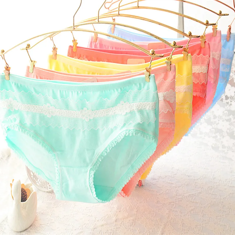 

New Cotton 261 woman Underwear Lace Stitching Cute Girl shorts briefs girls mid-rise panties Comfortable young people teens FREE