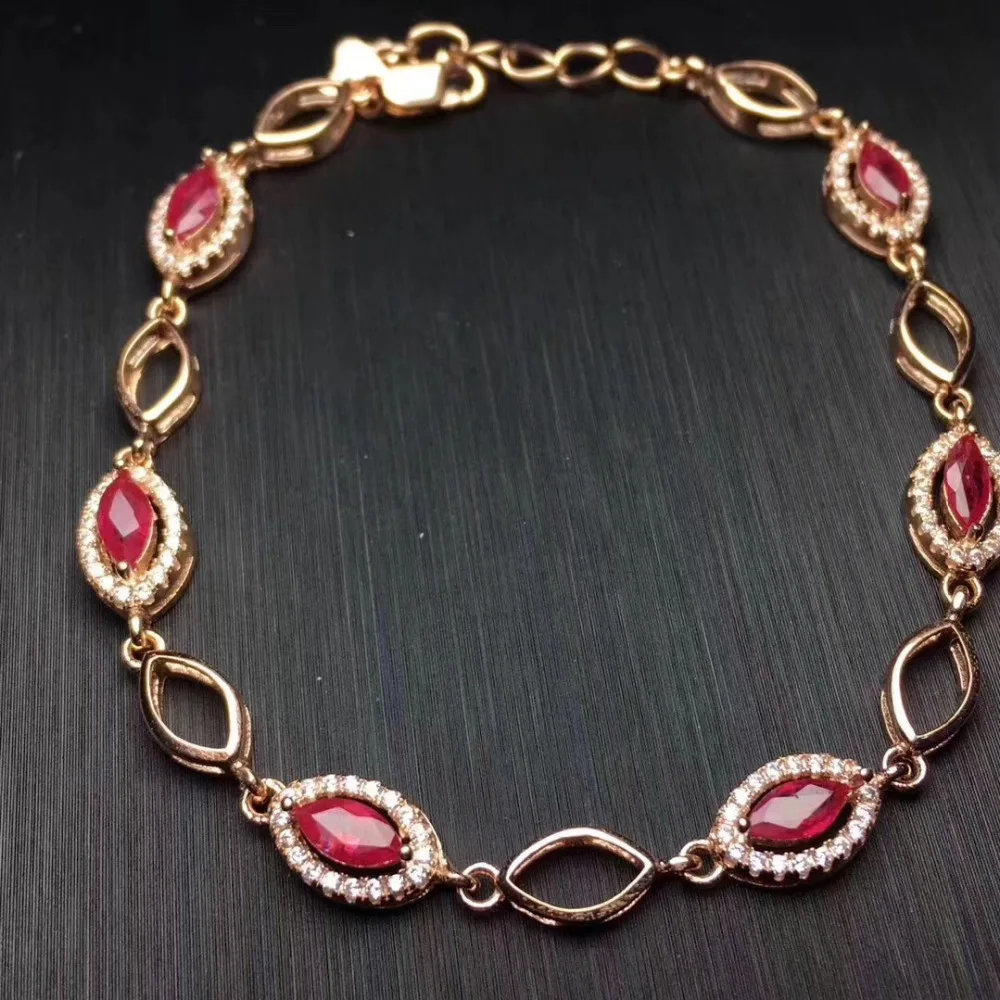  Bracelet en rubis rouge naturel Bracelet en pierres précieuses naturelles bracelet en argent 925