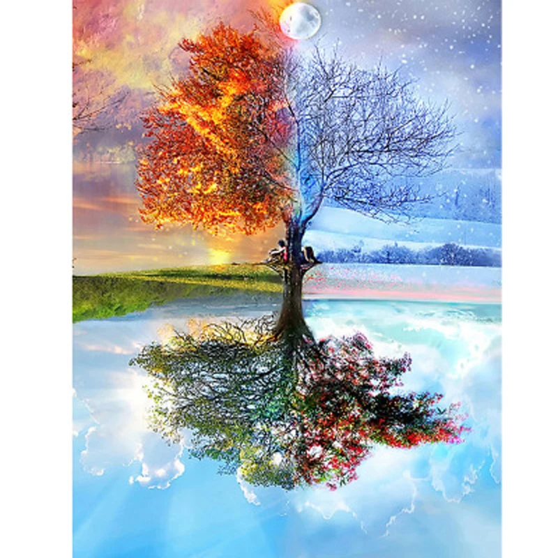 

1pc DIY 5D Rhinestones Diamond Painting Diamond Mosaic Embroidery Patterns Reflection Magic Tree Cross Stitch Home Decoration