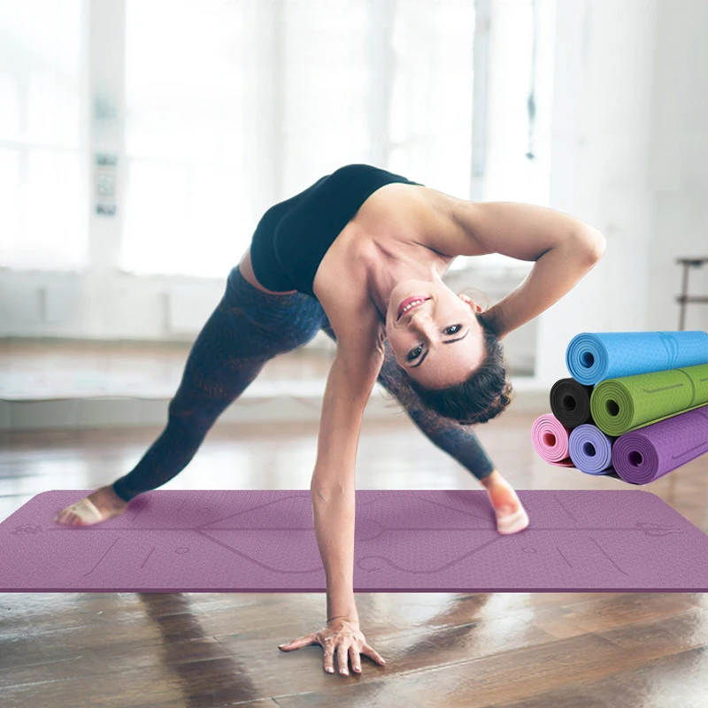 TPE Body Position Line Yoga Mat 6MM Single Layer Non-skid Environmental Exercise Pad 183*61 Home Outdoor Fitness Gymnastics Mats