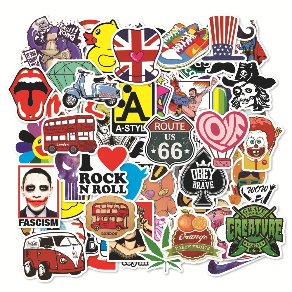 

100pcs/set Not repeating Waterproof removable pvc sticker skateboard motorcycle car cartoon trolley case sticker