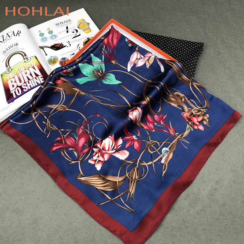90x90 см дизайнерский шарф для дам квадратный шелковый шарф для женщин хиджаб шарф модный Шелковый шарф с цветами женские аксессуары