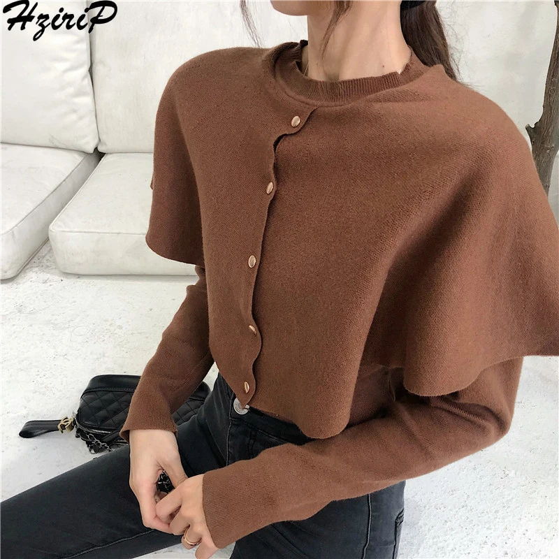 HziriP вязаный свитер женский Осень Весна 2019 Мода однобортный Повседневный свободный ретро с длинными рукавами свитера женская верхняя