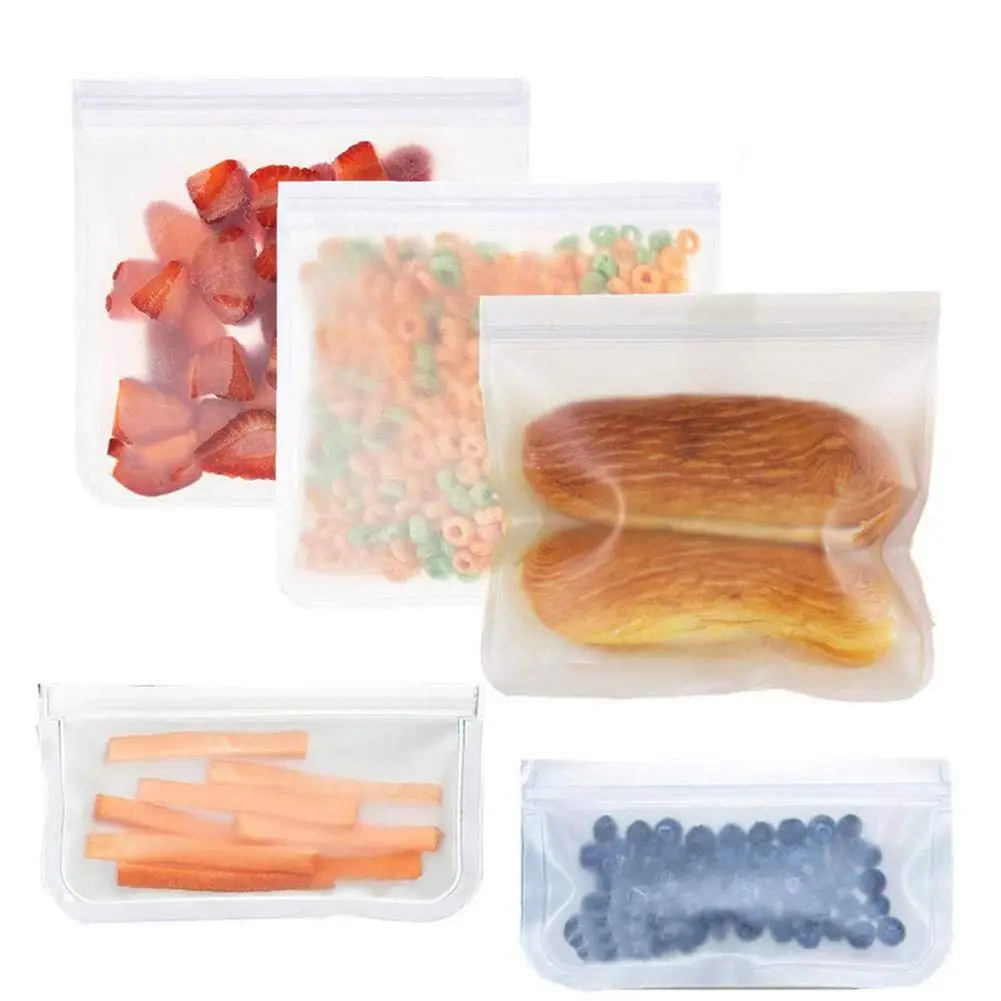 

5PCS Reusable Zip Lock Leakproof Containers Kids Lunch Snacks /Sandwish/ Fruit/ Freezing /Freezer Food Bags Kitchen Storage