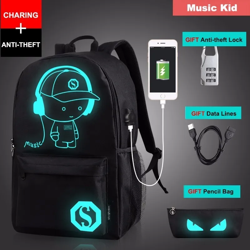 

Cosyde Student School Backpack Anime Luminous USB Charge Laptop Computer Backpack For Teenager Anti-theft Boys School Bag