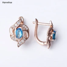 HANRESHE, синие серьги в форме листа, серьги-гвоздики для женщин, 585, розовое золото, заполненные серьги для женщин, круглые, модные ювелирные изделия, подарок