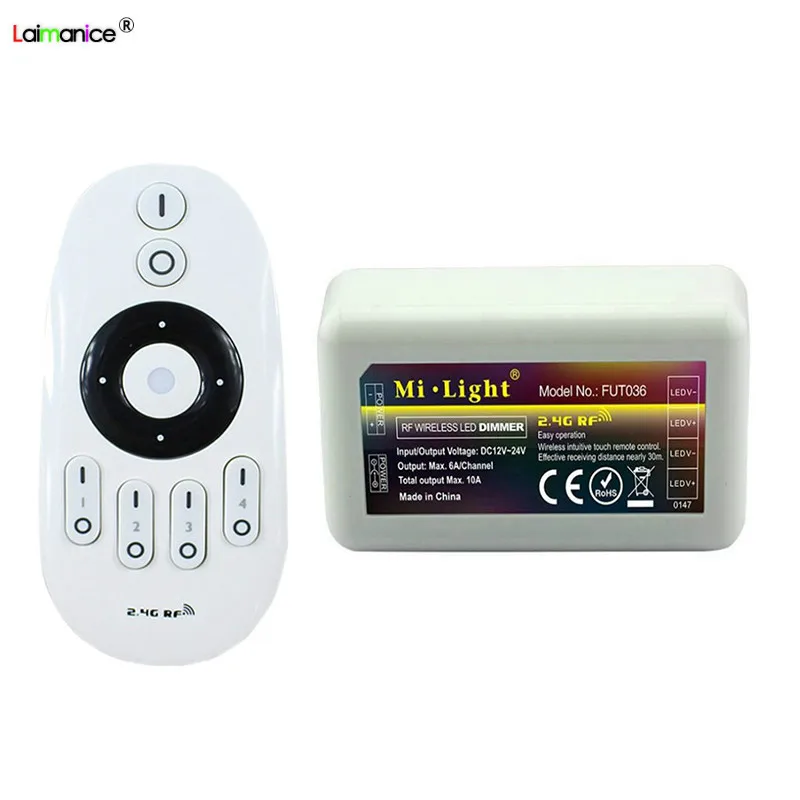 

Mi Light 2.4G RF Wireless Remote Control 4 Zone Color Temperature CCT Controller Dimmer for WW/CW Dual White LED Lamp Strip bulb