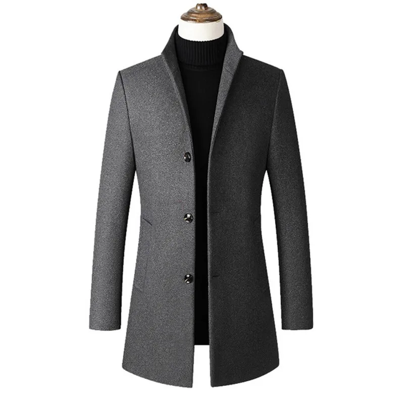 Модная мужская шерстяная куртка осень зима Длинные повседневные шерстяные пальто Мужская однотонная ветровка Новая мужская тонкая верхняя одежда пальто 4XL - Цвет: grey