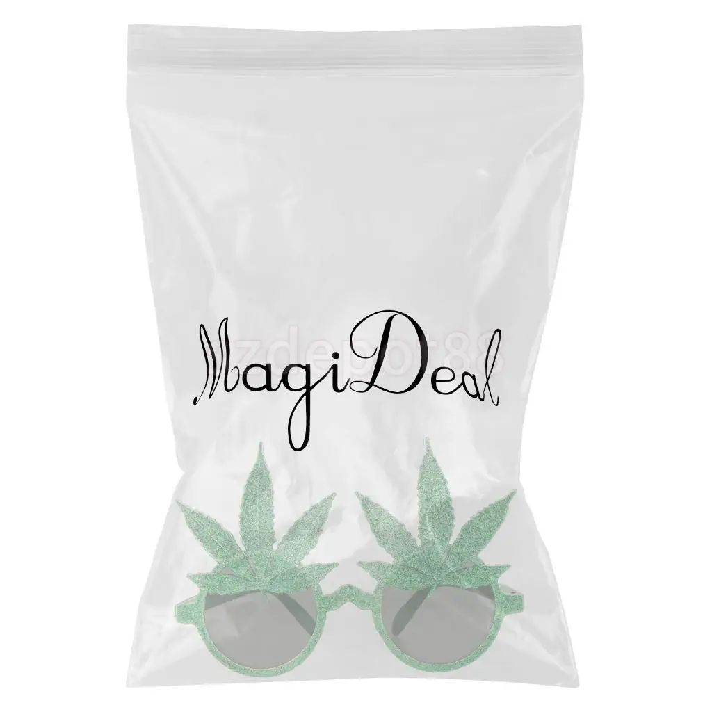 Novelty Glitter Green Maple Leaf Sunglasses Funny Eye Glasses Party Dress Up
