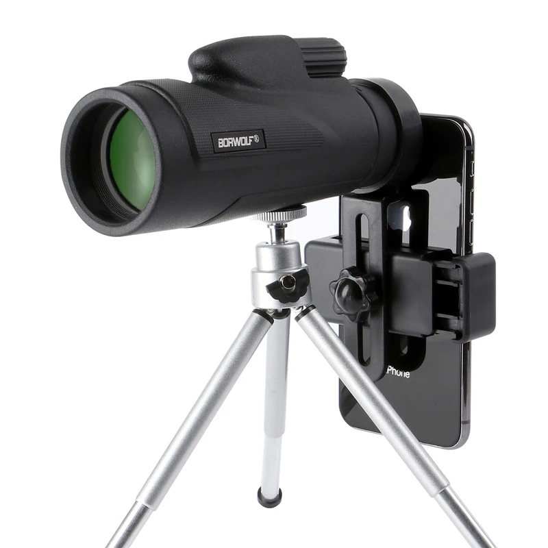 Borwolf 12X50 أحادي تلسكوب HD للرؤية الليلية Bak4 بريزم نطاق مع الهاتف كليب ترايبود منظار ثنائي مقاوم للماء للصيد