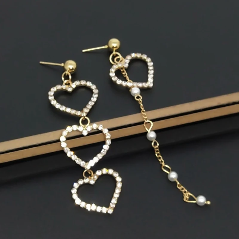

New Hot Fashion Jewelry Geometry Asymmetry Earrings Women's Long Tassel Heart Metal Earring Gifts