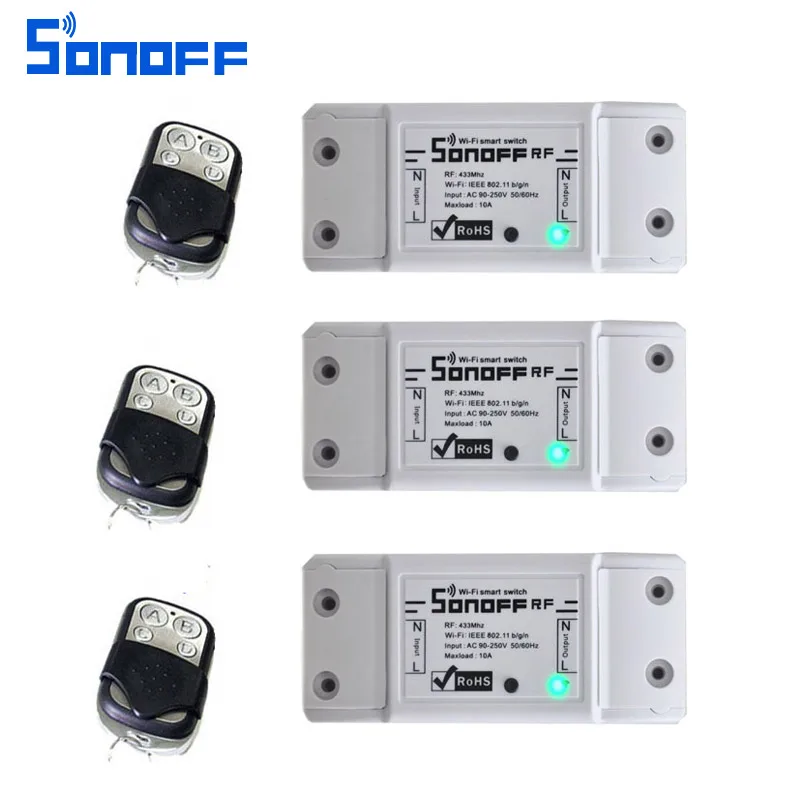 

3pcs itead sonoff rf Smart Remote Control 433mhz AC90-250v 10A Wifi Switch Module for light Smart Home universal wireless switch