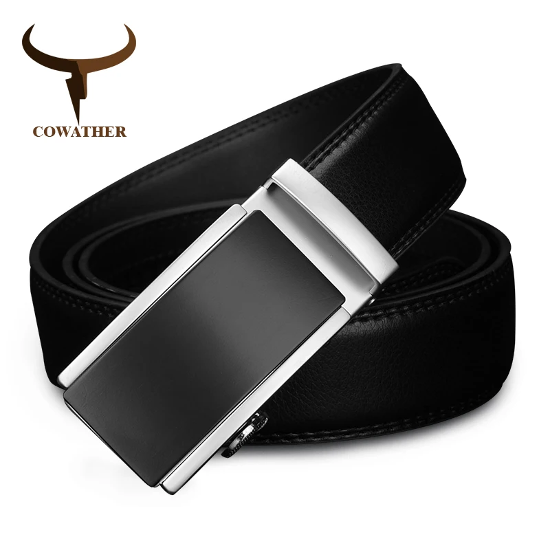 

COWATHER 2019 luxury men belt for men automatic alloy buckle high grade cow leather belt vintage design Cowskin Male Strap CZ117