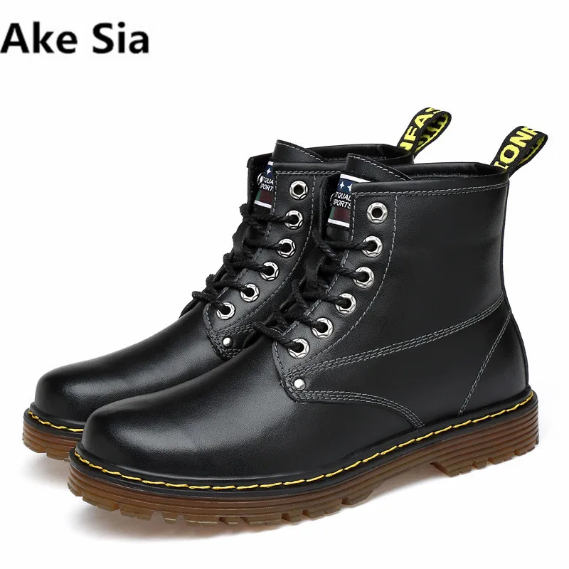 

Ake Sia Brand Winter Boots Men Martin Snow Boots Men Plush Lining Plus Size 38~47 Genuine Leather Winter Boots Men
