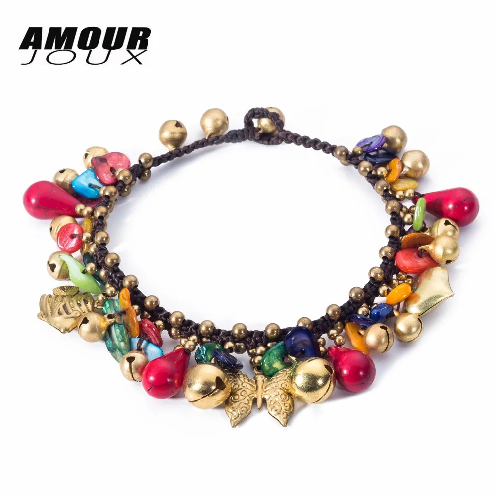 

AMOURJOUX Summer Handmade Gold Color Fish Heart Butterfly Charm Anklets For Women Bohemian Ankle Chain Bracelet Foot Jewelry