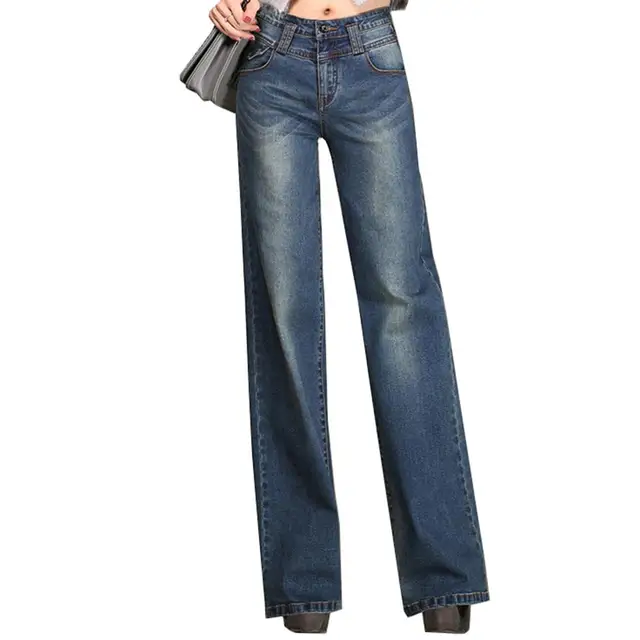 Classic Jeans Women Elegant Straight Pants Boot Cut Denim Jeans ...