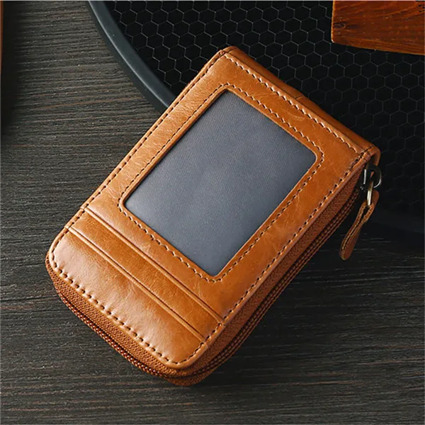 BISI GORO Card Holder Business Card Case with RFID Blocking Vintage Unisex High Quality Genuine Leather Credit Card Wallets - Color: Brown TP-8291