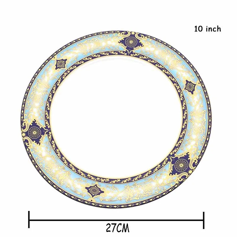Костяного фарфора круглые тарелки чаши для риса и супа Совок Королевский стиль Западная еда лоток стейк блюда плоская тарелка салат миска для десерта ложка 1 шт - Цвет: 10inch plate