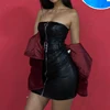 Women Spring Goth Style Black PU Leather Zipper Dress 2022 New Fashion Metal Chain Decoration Punk girl Sleeveless Dress Vestido ► Photo 2/6
