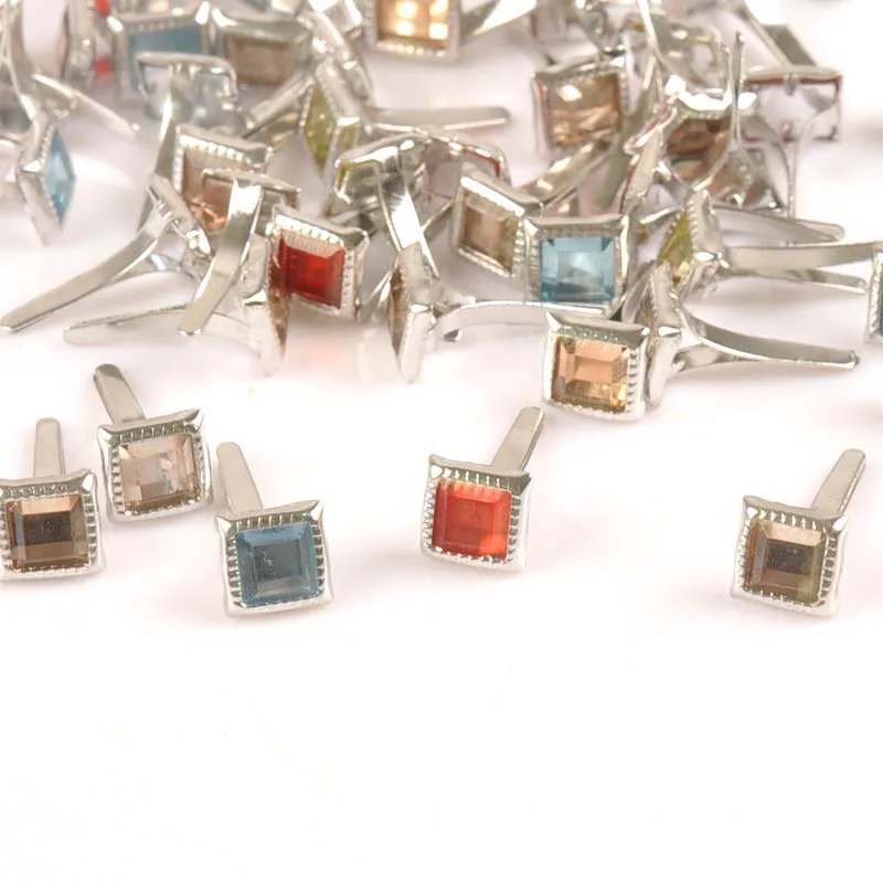 Mixed Square Rhinestone Brads Garment Rivets Fastener Studs DIY Scrapbook Metal Crafts For Shoes Decoration 50Pcs metal brads scrapbooking decoration