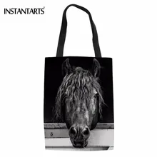 INSTANTARTS повседневные женские льняные сумки для покупок 3D Crazy Horse напечатанные сумки-шопперы Модные женские дружественные многоразовая эко-сумка