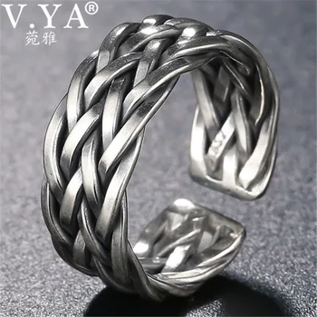 

V.YA Big Size Thai Silver Ring For Men Women 925 Sterling Silver Ring Weave Shape Wedding Anniversary Fine Jewelry