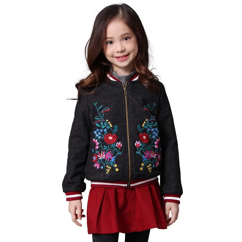 Children Skirt Set Girls Embroidered Thicker Velvet Coat and Cotton Skirt Children Winter