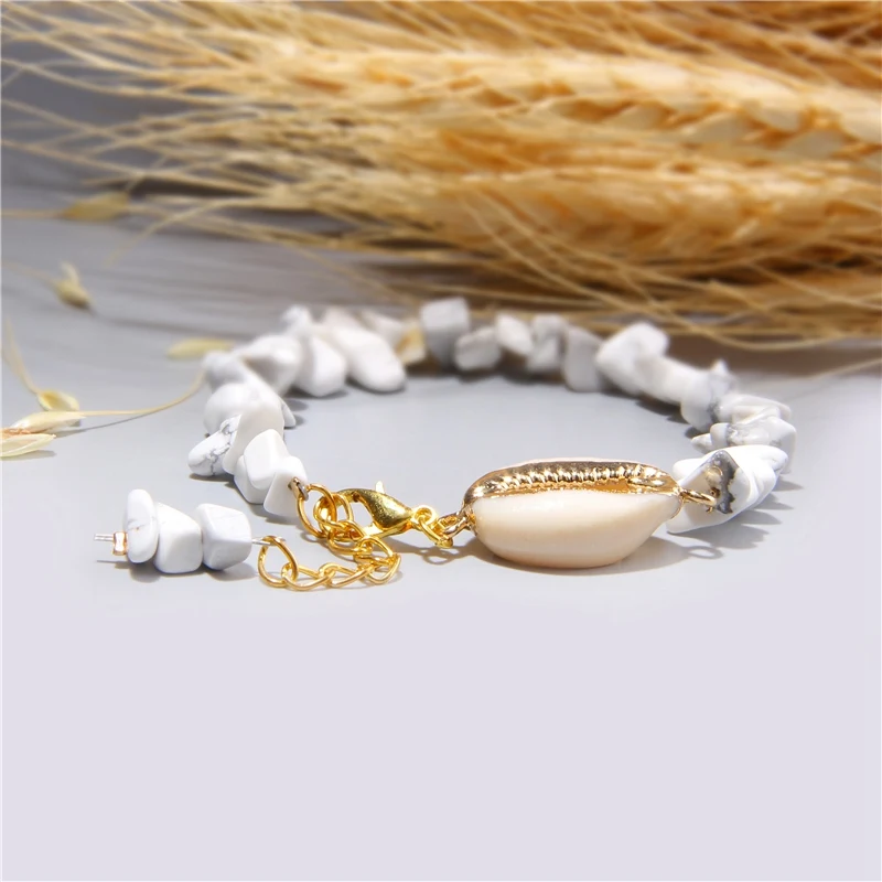 Cowrie Shell Bracelet Natural Stone Chips Crystal Seashell Hand Chain Bracelet for Women Femme Beach Jewelry Bohemian