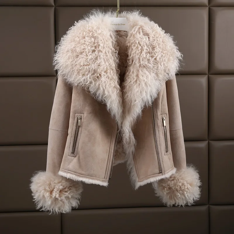 Luxury Warm Genuine Sheepskin Natural Lamb Fur Coat Suede Jacket Thick Fur The Coat For Women Plus Size 180423-1