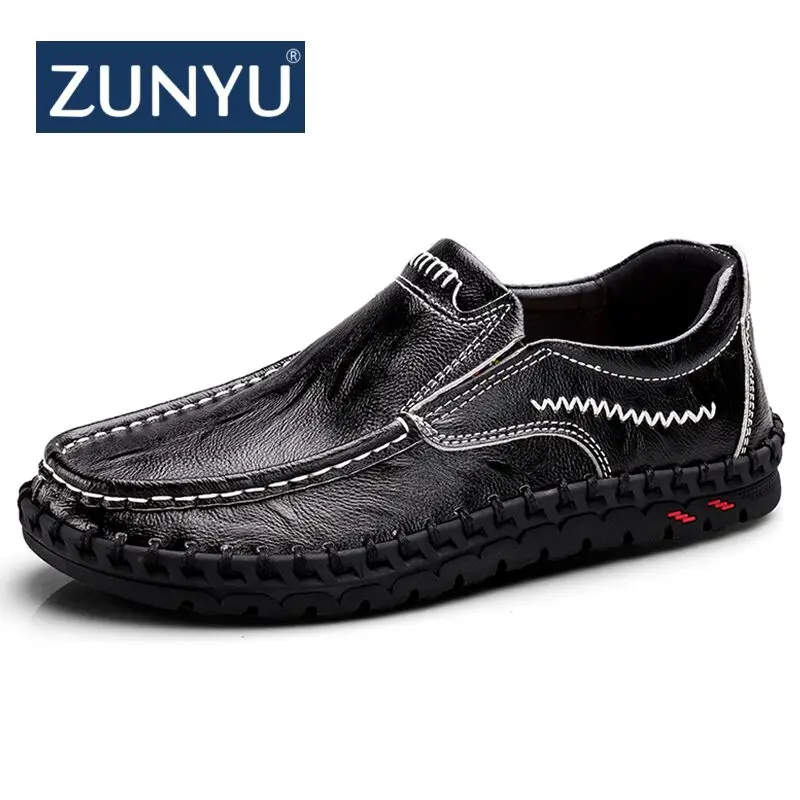 

ZUNYU New Autumn Genuine Leather Business Men Shoes Elegant Hand Sewing Comfortable Office Men Flat Mens Casual Shoes Size 38-48