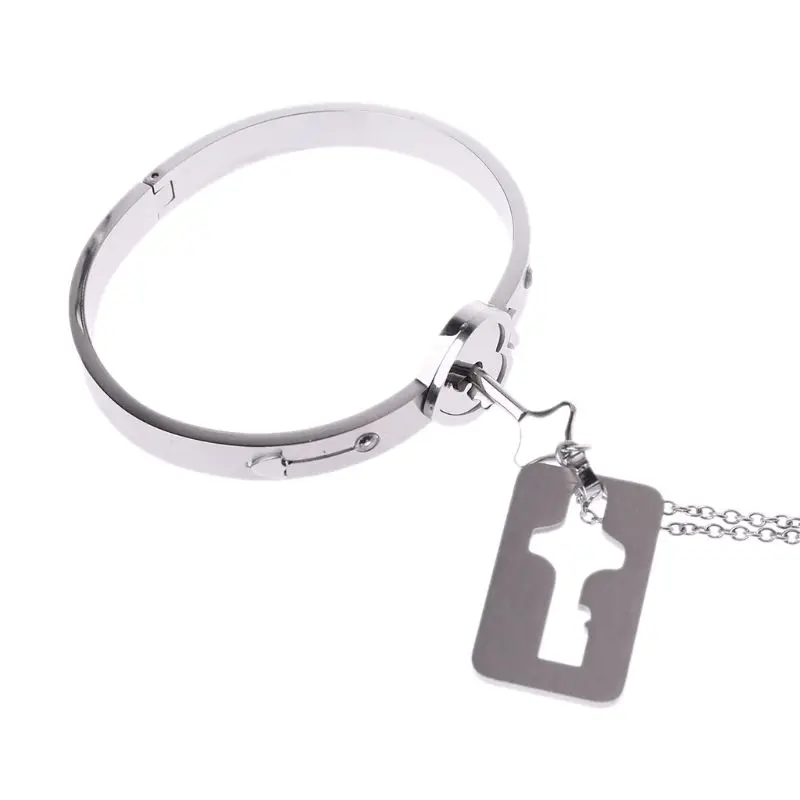 

Couple Titanium Steel Lock Bangle Bracelet & Key Pendant Necklace Love Sets Gift