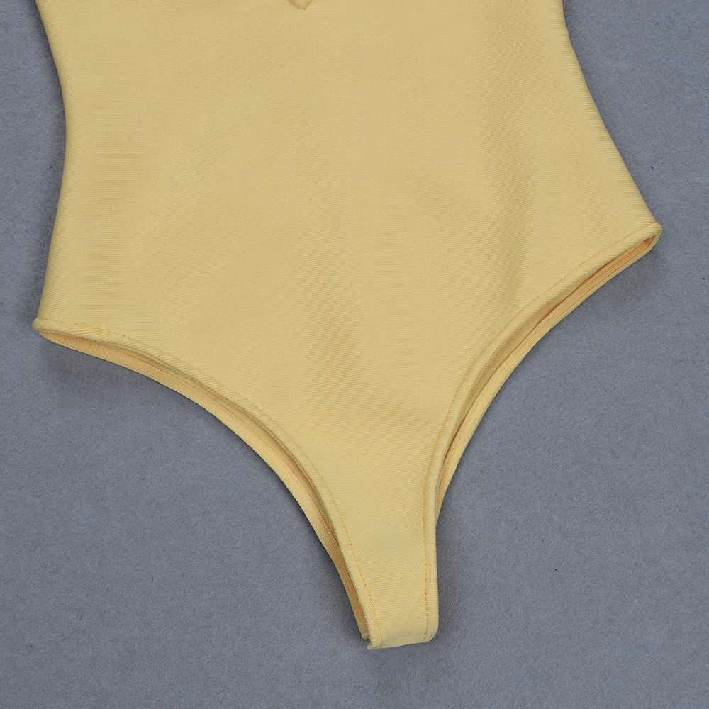 Сексуальный высокое качество Bodycon выдалбливают желтый искусственный шелк бандажный купальник сексуальный модный элегантный купальник