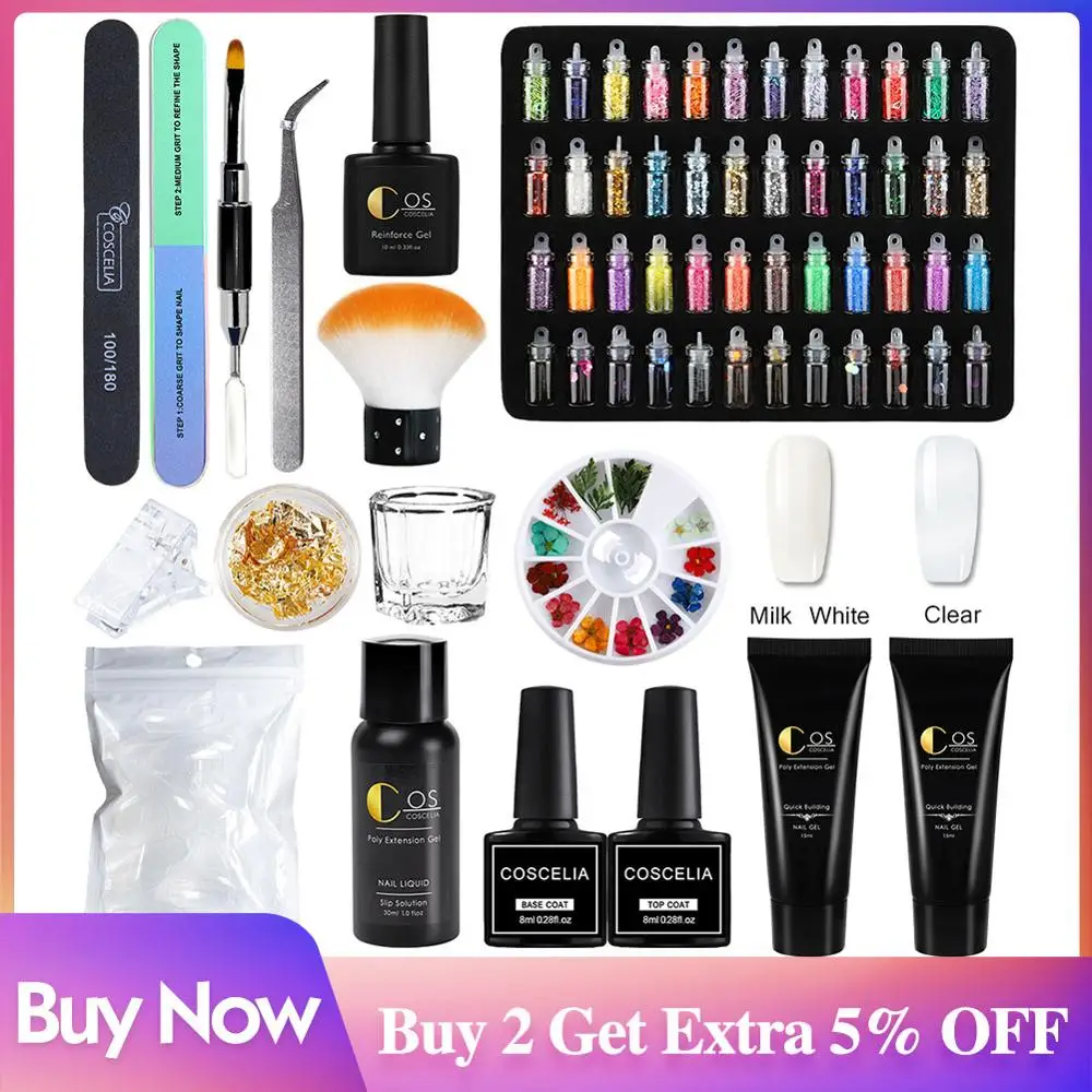 

COSCELIA Nail Extension Gel Set For Manicure Acrylic Crystal Poly Gel Kit For Nail Art Builder Enhancement LED UV Set For Nail