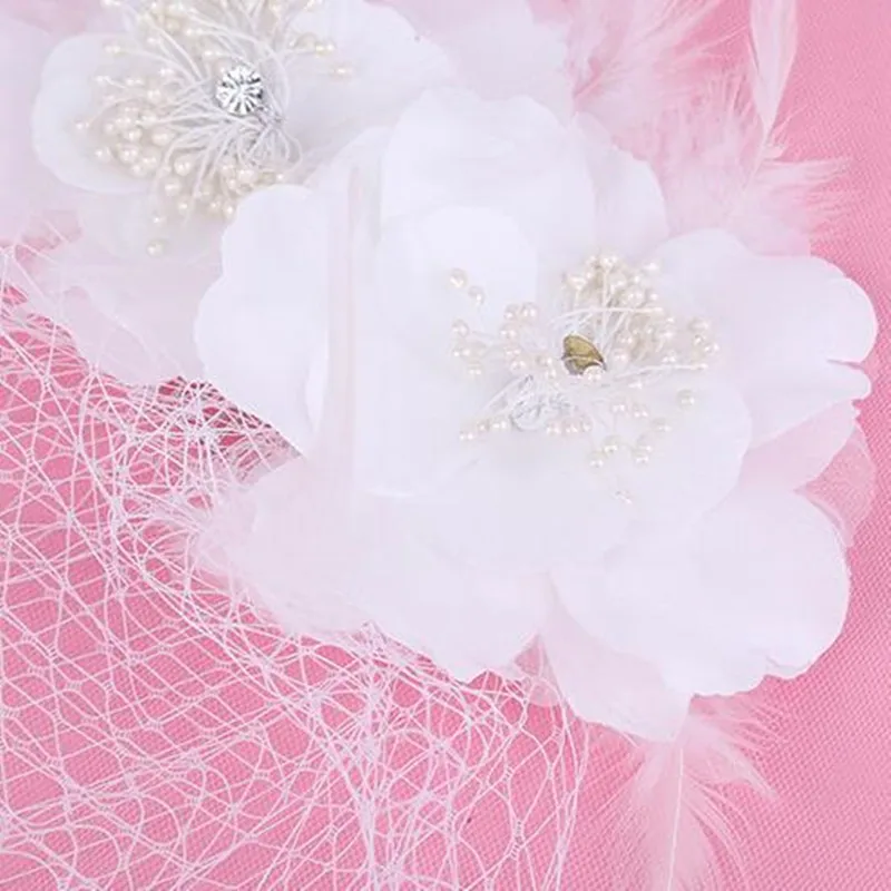 Белая птичья клетка Вуаль свадебная фата с гребнем цветы кристаллы и перо свадебные аксессуары