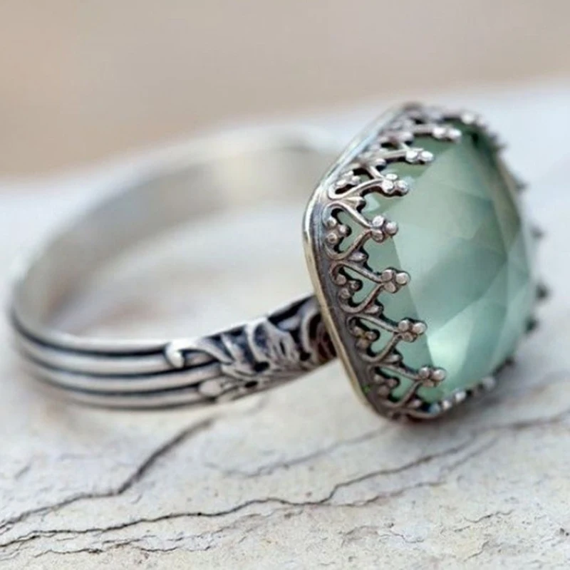 MoAndy Green Gemstone Wedding Moon Stone Jewelry Fashion Band Ring for Her Birthday