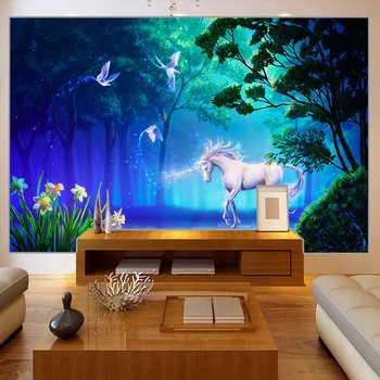 

Photo Wallpaper 3D Fairy Tale Forest White Horse Murals Living Room Kid's Bedroom Background Wall Cloth Papel De Parede 3 D Sala
