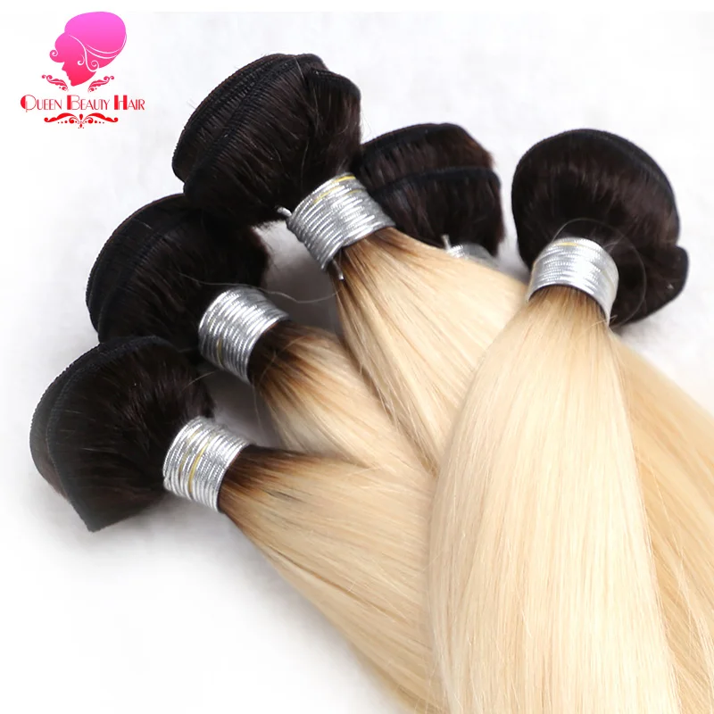 QUEEN BEAUTY 1B/613 блонд Омбре пряди с закрытием фронтальные бразильские Прямые Remy