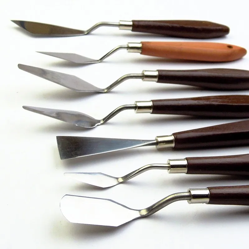 

New 7pcs/set Stainless Steel Spatula Art Scorper Oil Scraper Oil Painting Shovel Palette Baking Pastry Tool Mixing Scraper Pack